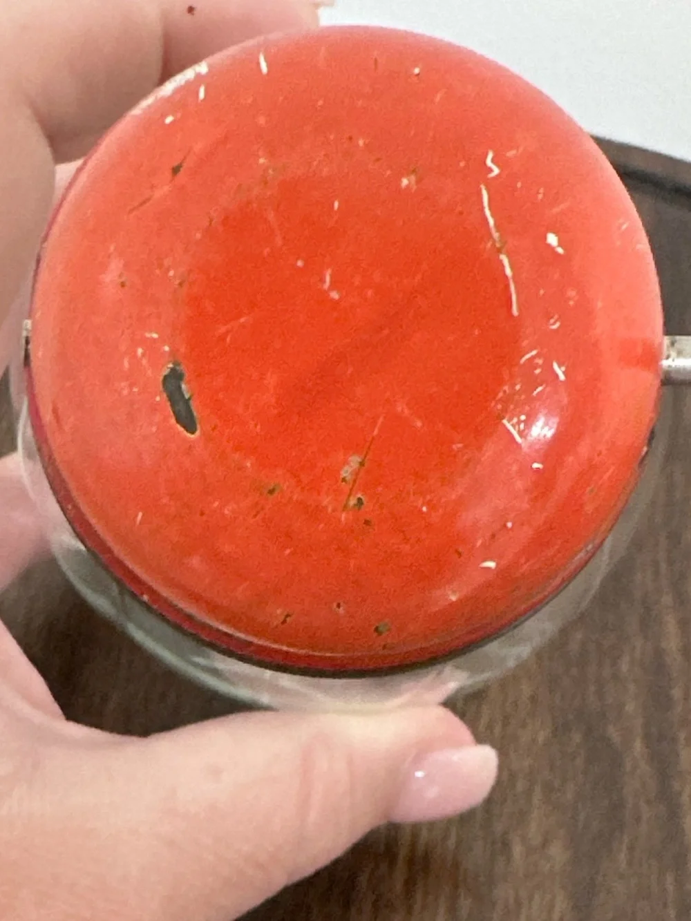 Vintage Federal Tool Corp Nut Chopper Red Metal Lid Grinder Glass Jar 1940s